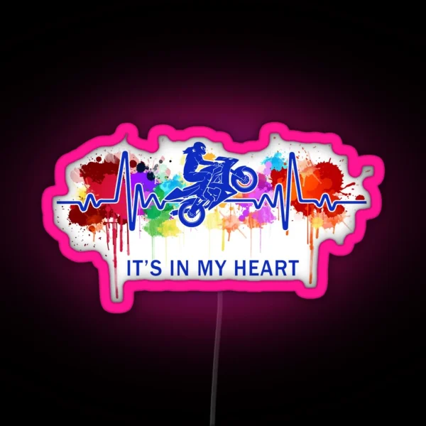 It Is In My Heart Watercolor Heartbeat Motorcycle RGB Neon Sign