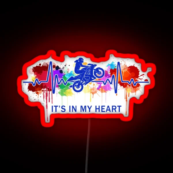 It Is In My Heart Watercolor Heartbeat Motorcycle RGB Neon Sign