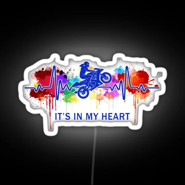 It Is In My Heart Watercolor Heartbeat Motorcycle RGB Neon Sign