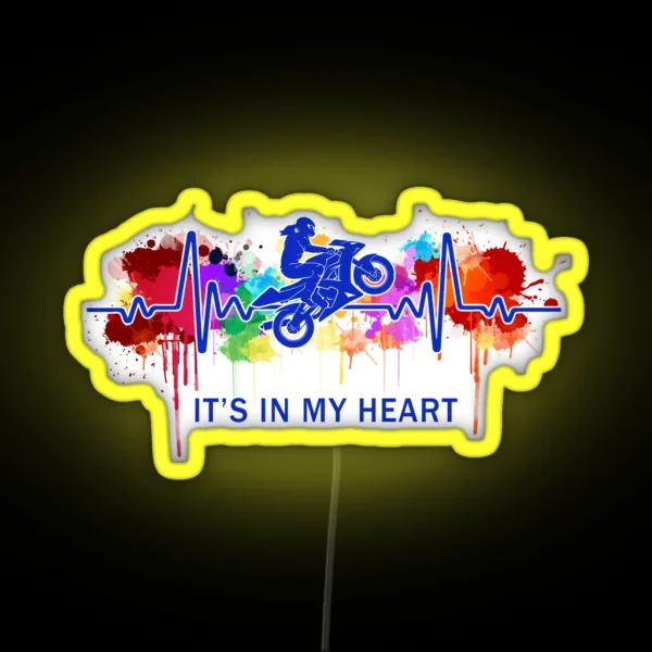 It Is In My Heart Watercolor Heartbeat Motorcycle RGB Neon Sign