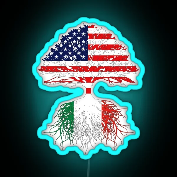 Italian Roots Italian American Italy Grown Italy USA Flag Art Design Gift Present For Men Women Kids Youth Family RGB Neon Sign