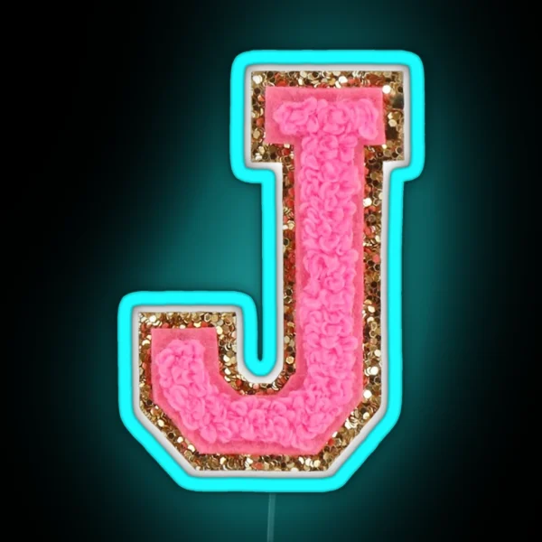 J Bubblegum Glitter Varsity Letter Patches RGB Neon Sign