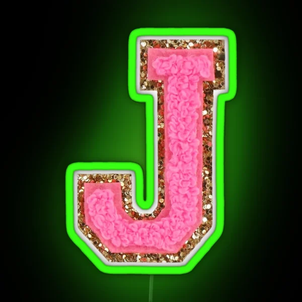 J Bubblegum Glitter Varsity Letter Patches RGB Neon Sign