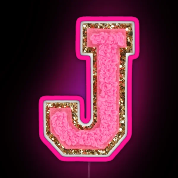 J Bubblegum Glitter Varsity Letter Patches RGB Neon Sign