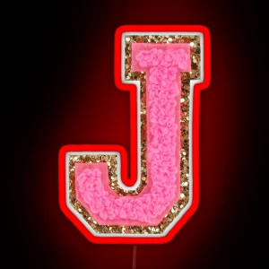 J Bubblegum Glitter Varsity Letter Patches RGB Neon Sign