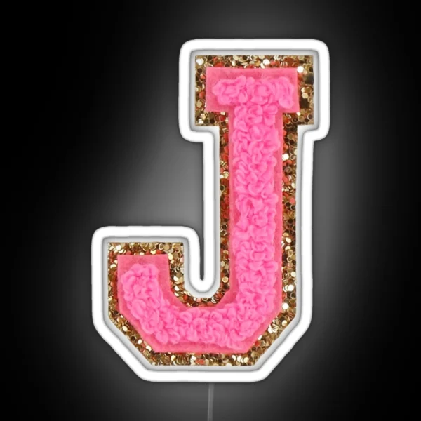 J Bubblegum Glitter Varsity Letter Patches RGB Neon Sign