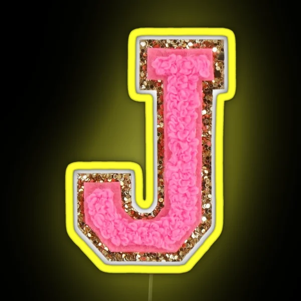 J Bubblegum Glitter Varsity Letter Patches RGB Neon Sign