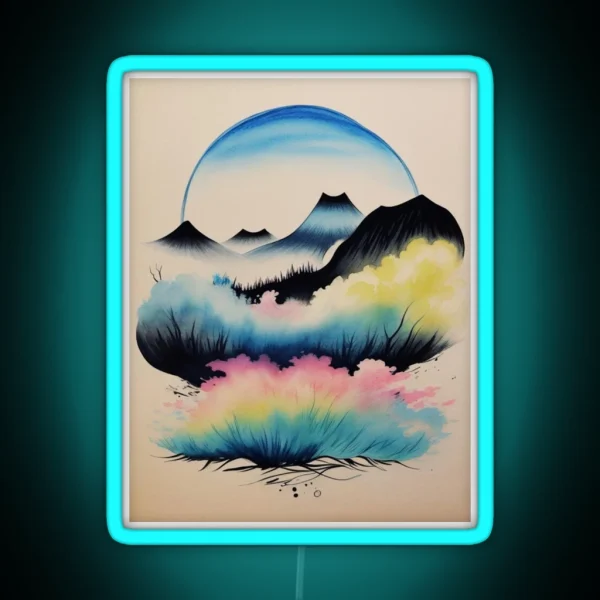 Japanese Mountain Scene RGB Neon Sign