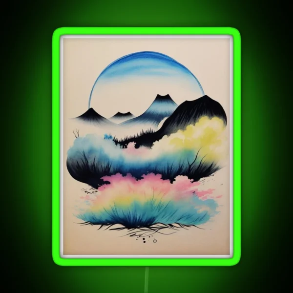 Japanese Mountain Scene RGB Neon Sign