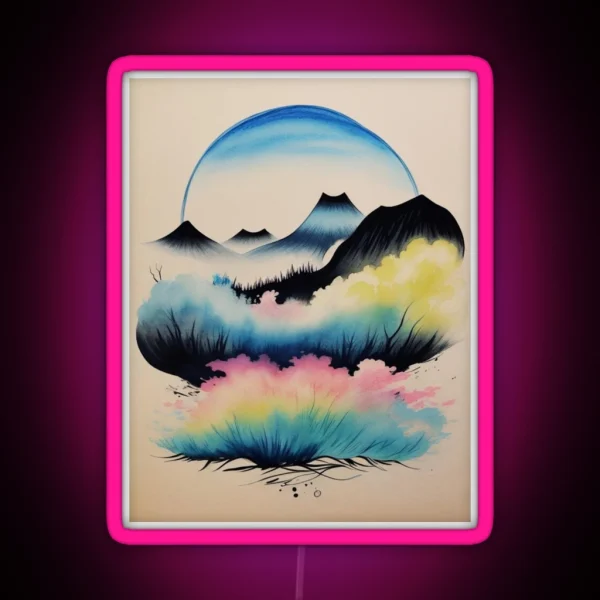 Japanese Mountain Scene RGB Neon Sign
