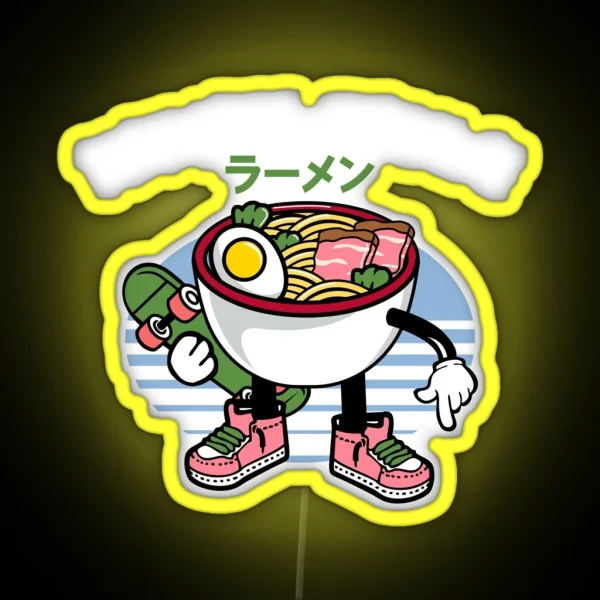 Japanese Noodle Lover Gift Product Skater Style Ramen Tee RGB Neon Sign