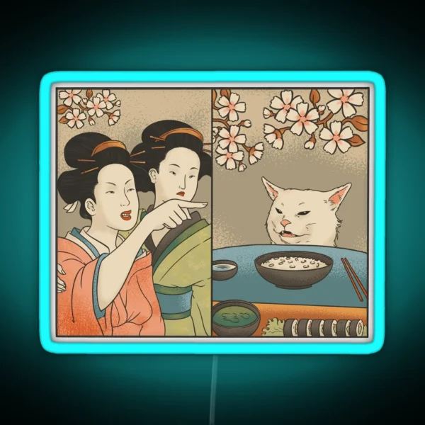 Japanese Woman Yells At Cat Meme RGB Neon Sign