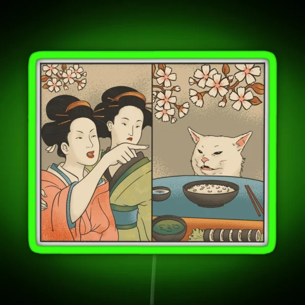 Japanese Woman Yells At Cat Meme RGB Neon Sign