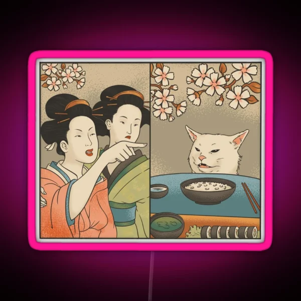 Japanese Woman Yells At Cat Meme RGB Neon Sign
