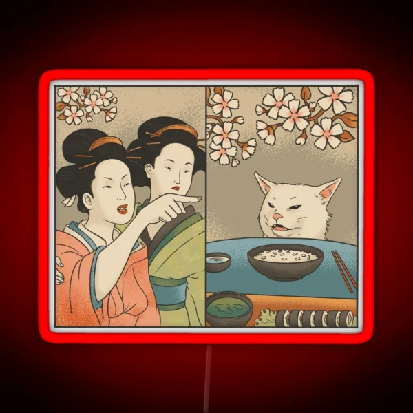 Japanese Woman Yells At Cat Meme RGB Neon Sign