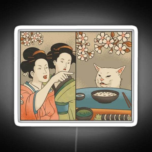 Japanese Woman Yells At Cat Meme RGB Neon Sign