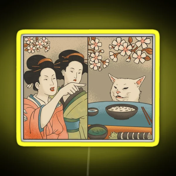 Japanese Woman Yells At Cat Meme RGB Neon Sign