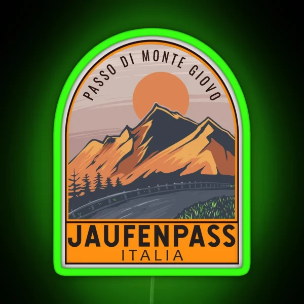 Jaufenpass Italy Retro Travel Emblem RGB Neon Sign