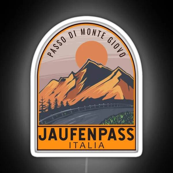 Jaufenpass Italy Retro Travel Emblem RGB Neon Sign