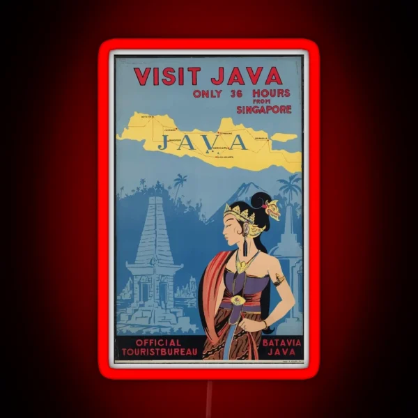 Java Indonesia Vintage Retro Travel Summer Holiday Jakarta 1960s RGB Neon Sign