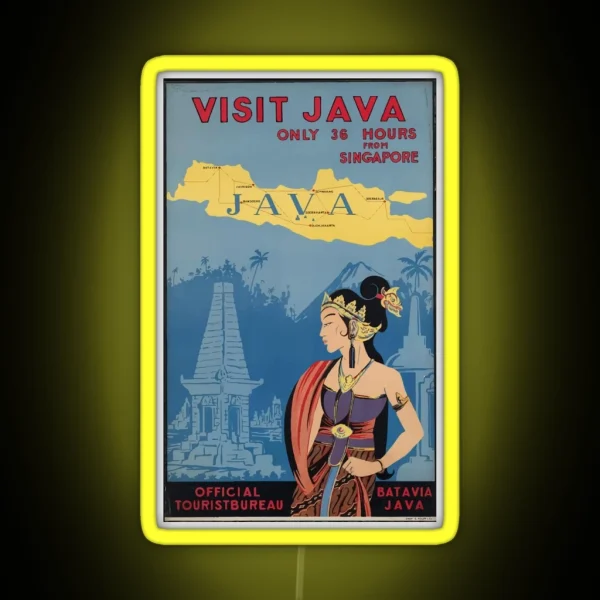 Java Indonesia Vintage Retro Travel Summer Holiday Jakarta 1960s RGB Neon Sign