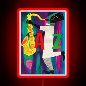 Jazz Music Saxophone Player Colorful Vintage Poster RGB Neon Sign