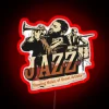 Jazz Trumpeter Drummer With The Text Flowing Music Of Great Artists RGB Neon Sign