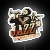 Jazz Trumpeter Drummer With The Text Flowing Music Of Great Artists RGB Neon Sign - Image 4