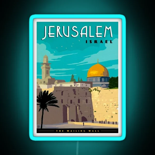 JERUSALEM ISRAEL Vintage Travel Advertising RGB Neon Sign