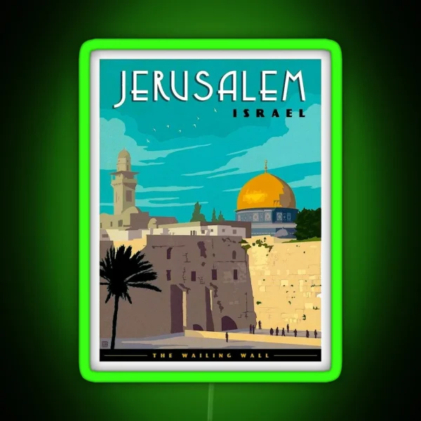 JERUSALEM ISRAEL Vintage Travel Advertising RGB Neon Sign