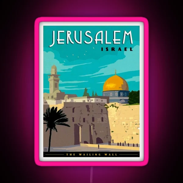 JERUSALEM ISRAEL Vintage Travel Advertising RGB Neon Sign
