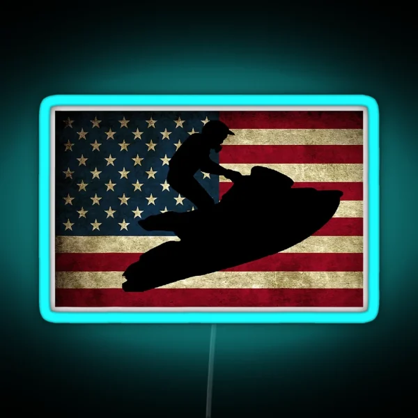 Jet Ski Jet Skiing USA Flag RGB Neon Sign