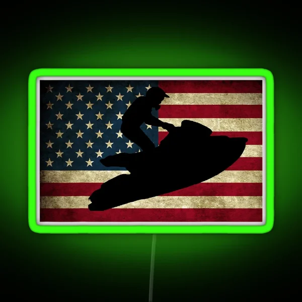 Jet Ski Jet Skiing USA Flag RGB Neon Sign