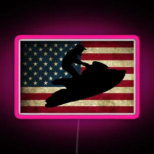 Jet Ski Jet Skiing USA Flag RGB Neon Sign