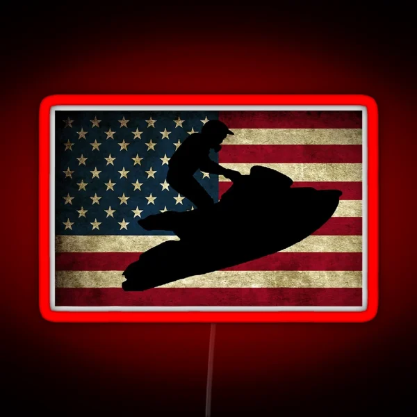 Jet Ski Jet Skiing USA Flag RGB Neon Sign