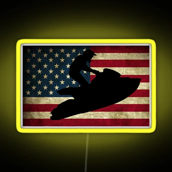 Jet Ski Jet Skiing USA Flag RGB Neon Sign