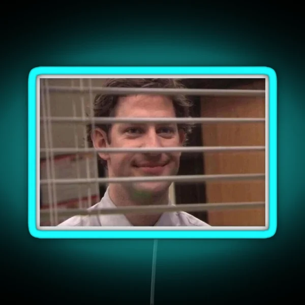 Jim Halpert Smiling Through Blinds RGB Neon Sign