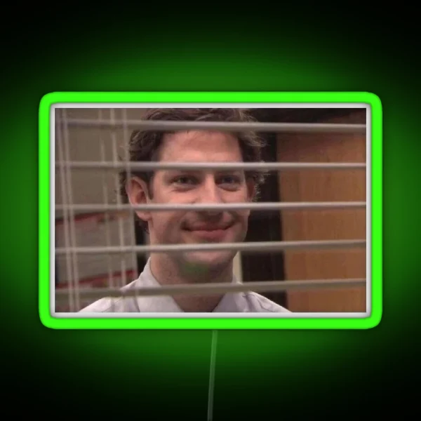 Jim Halpert Smiling Through Blinds RGB Neon Sign