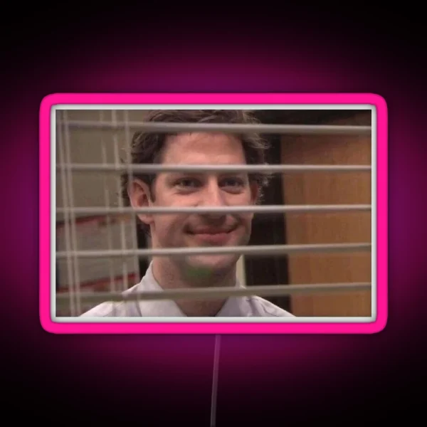 Jim Halpert Smiling Through Blinds RGB Neon Sign