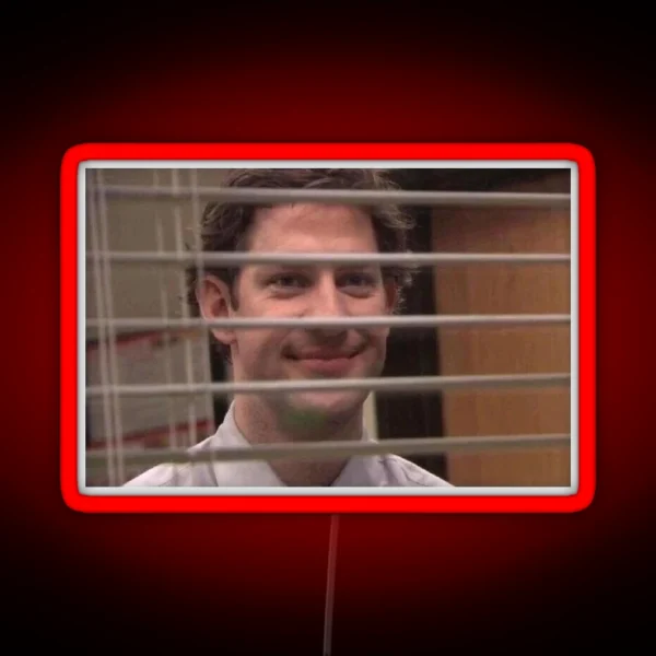 Jim Halpert Smiling Through Blinds RGB Neon Sign