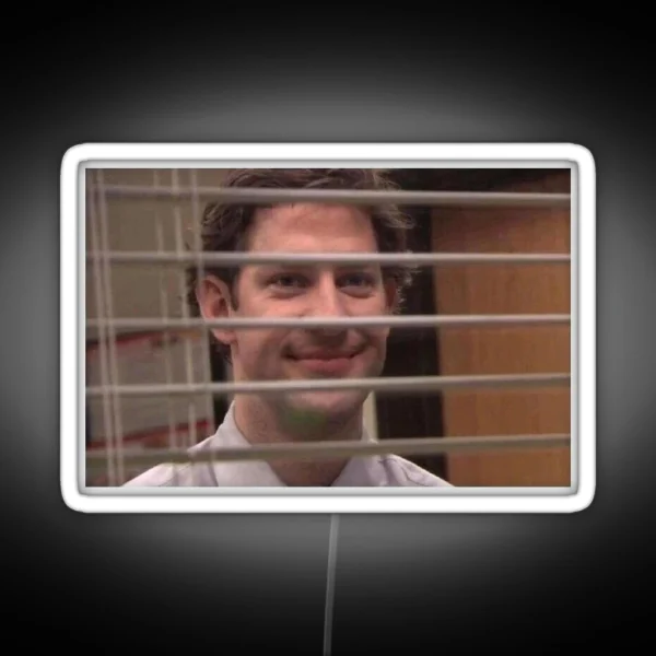 Jim Halpert Smiling Through Blinds RGB Neon Sign