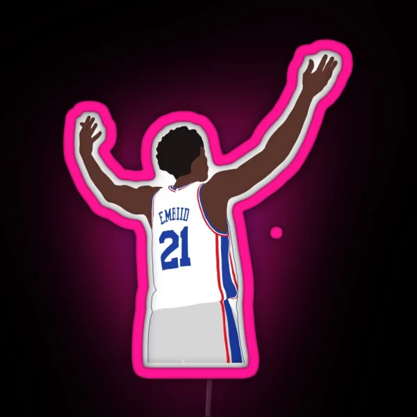 Joel Embiid Entertaining The Crowd RGB Neon Sign