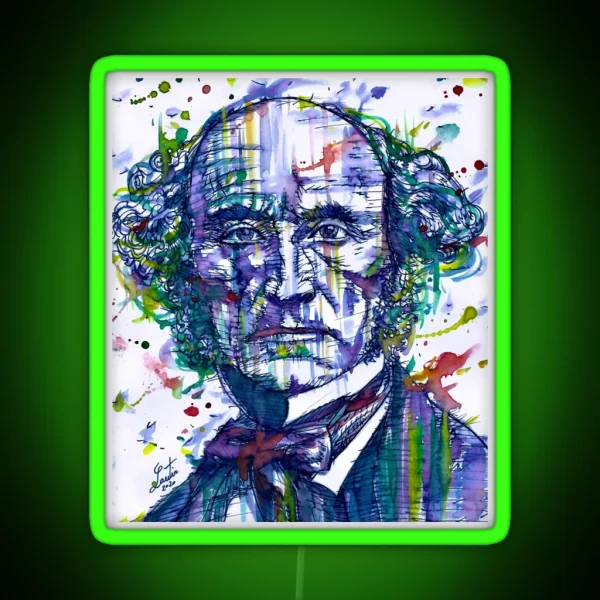JOHN STUART MILL Watercolor And Ink Portrait RGB Neon Sign
