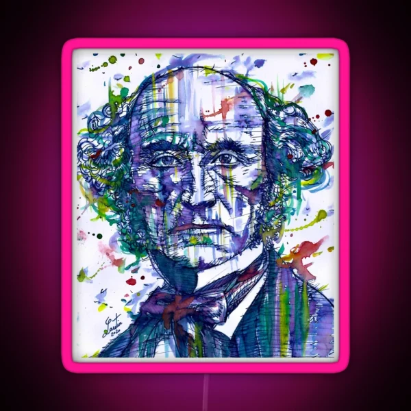 JOHN STUART MILL Watercolor And Ink Portrait RGB Neon Sign