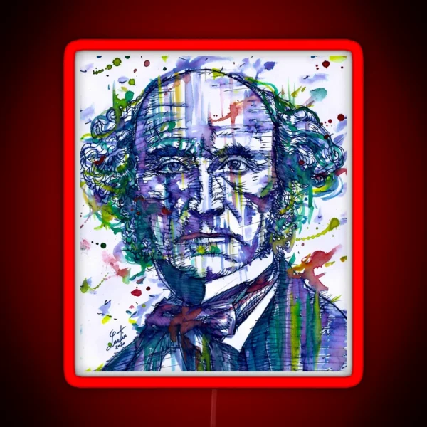 JOHN STUART MILL Watercolor And Ink Portrait RGB Neon Sign