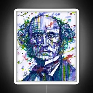 JOHN STUART MILL Watercolor And Ink Portrait RGB Neon Sign