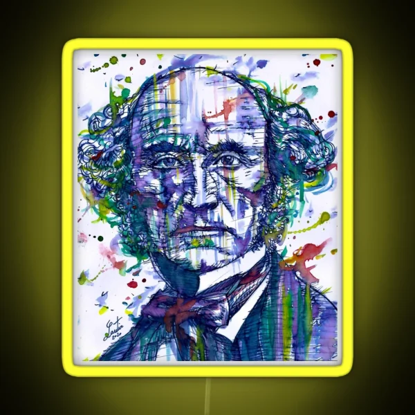 JOHN STUART MILL Watercolor And Ink Portrait RGB Neon Sign