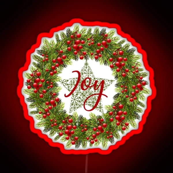 JOY Rustic Wreath Dark Green Background RGB Neon Sign