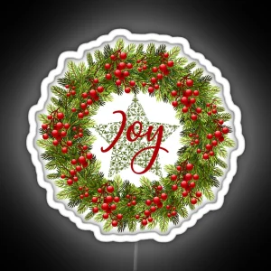 JOY Rustic Wreath Dark Green Background RGB Neon Sign