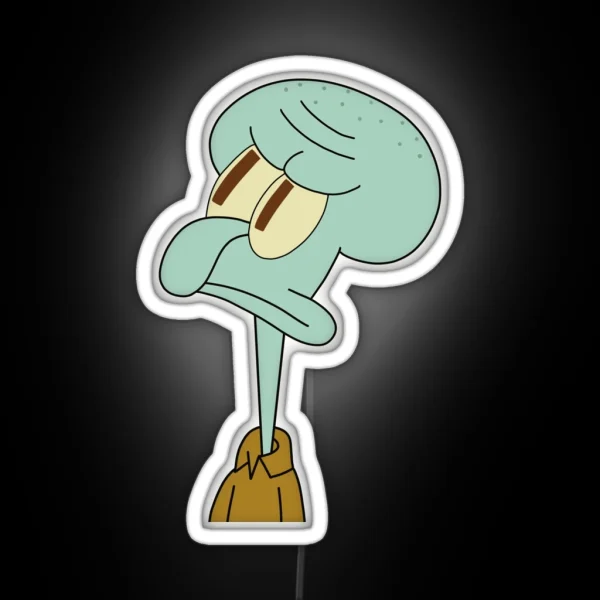 Judgmental Squidward Drawing RGB Neon Sign